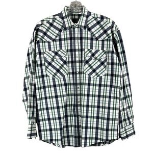 Roper Long Sleeve Pearl Snap Button Up Shirt‎ Mens Size Medium Green Blue Plaid